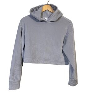 Athleta‎ Girl Large Hoodie 12 Gray Ribbed Velour Cropped Sweatshirt Pullover